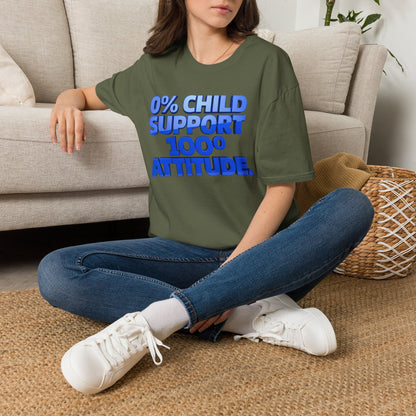 Graphic T-Shirt — "0% Child Support 1000% Attitude" Bold Blue Tee
