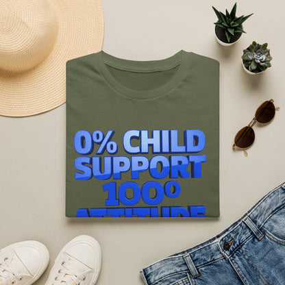 Graphic T-Shirt — "0% Child Support 1000% Attitude" Bold Blue Tee