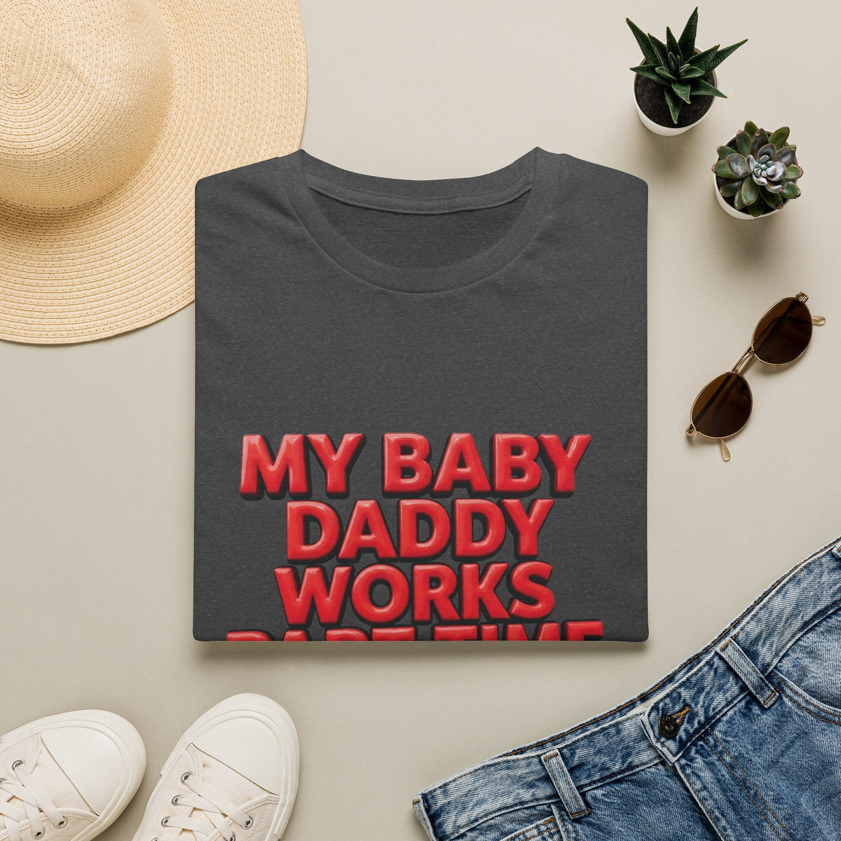 T-Shirt — "My Baby Daddy Works Part Time For Satan" Funny Graphic Tee
