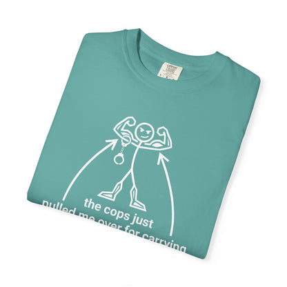 Graphic T-Shirt — "The Cops Pulled Me Over for Carrying These Guns!" Funny Muscle Joke Tee