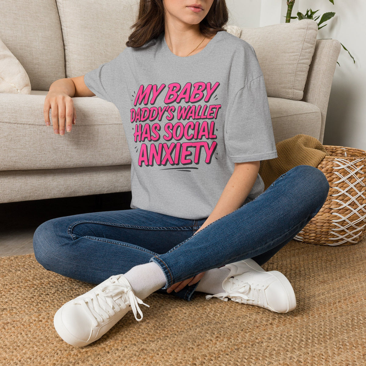T-Shirt — "My Baby Daddy's Wallet Has Social Anxiety" Funny Mom Graphic Tee
