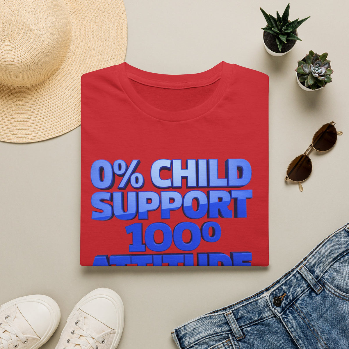 Graphic T-Shirt — "0% Child Support 1000% Attitude" Bold Blue Tee