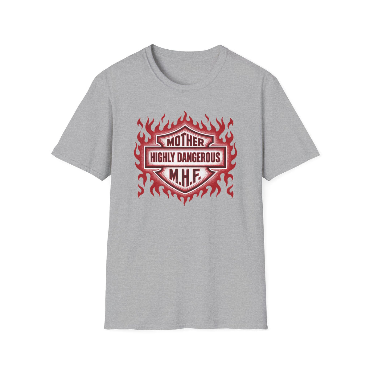Mother Highly Dangerous M.H.F. T-Shirt — Flaming Badge Graphic Tee