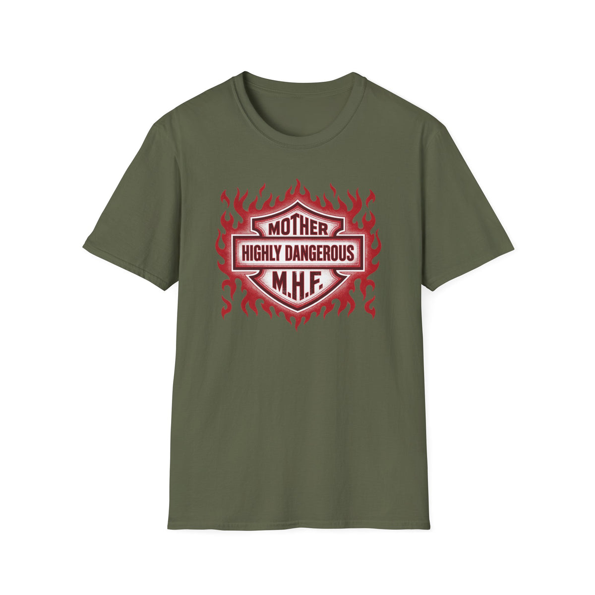 Mother Highly Dangerous M.H.F. T-Shirt — Flaming Badge Graphic Tee