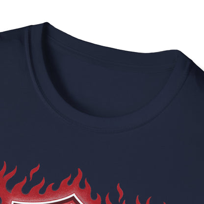 Mother Highly Dangerous M.H.F. T-Shirt — Flaming Badge Graphic Tee