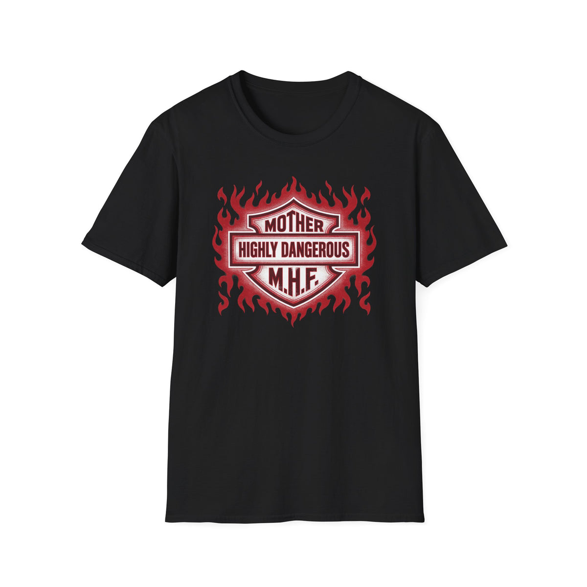 Mother Highly Dangerous M.H.F. T-Shirt — Flaming Badge Graphic Tee