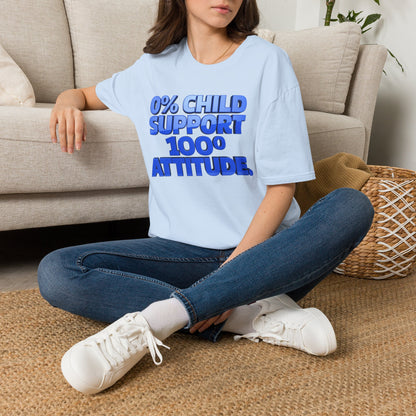 Graphic T-Shirt — "0% Child Support 1000% Attitude" Bold Blue Tee