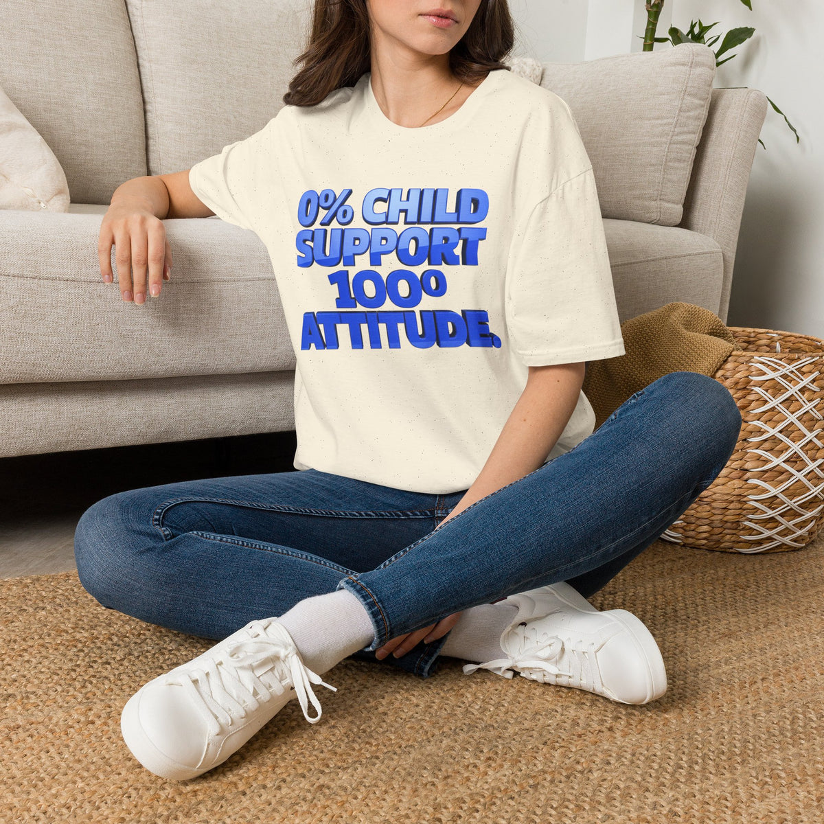 Graphic T-Shirt — "0% Child Support 1000% Attitude" Bold Blue Tee