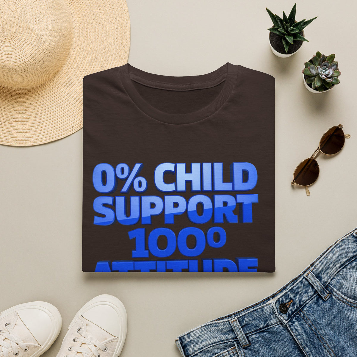 Graphic T-Shirt — "0% Child Support 1000% Attitude" Bold Blue Tee